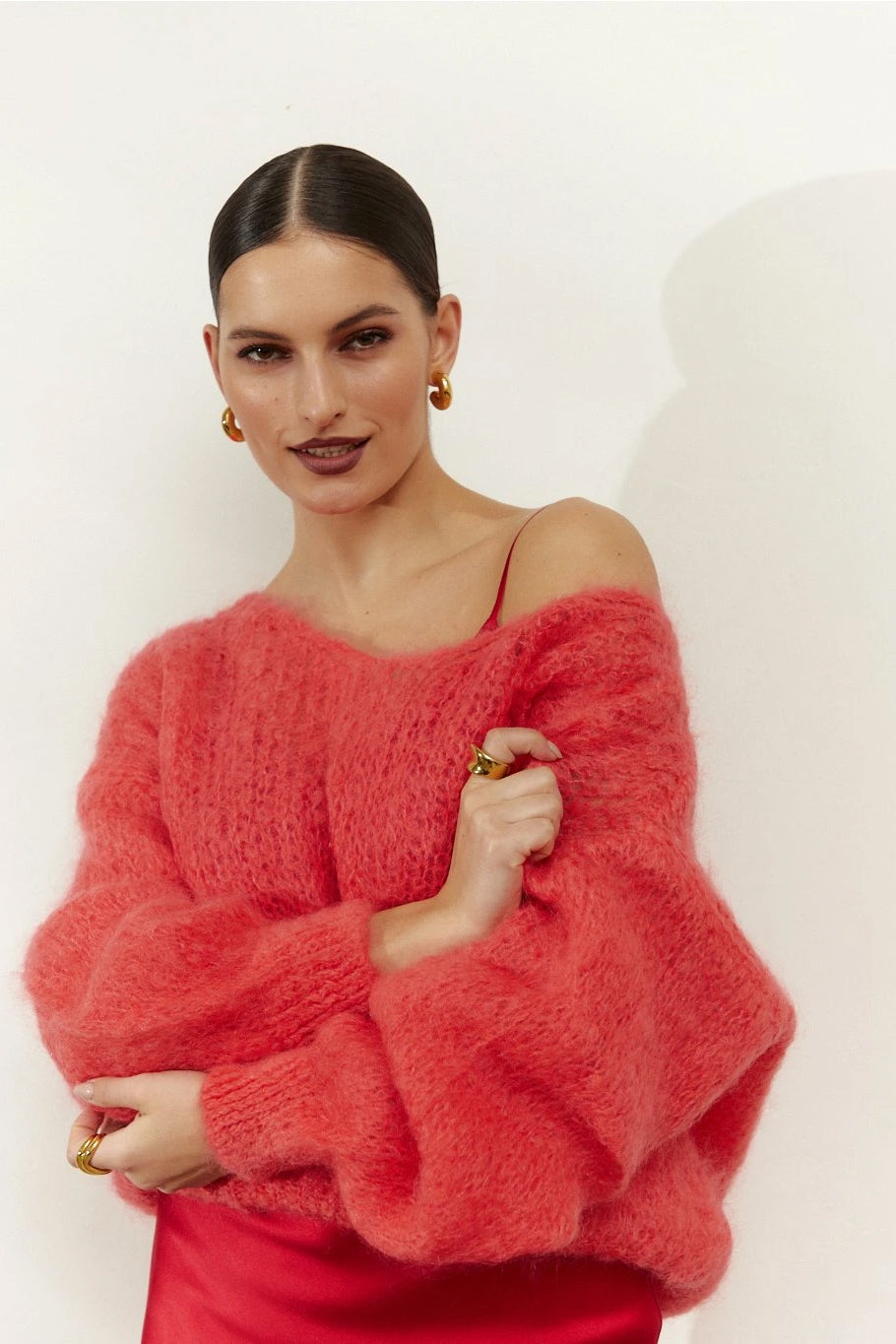 Milana LS Mohair Knit Coral Red