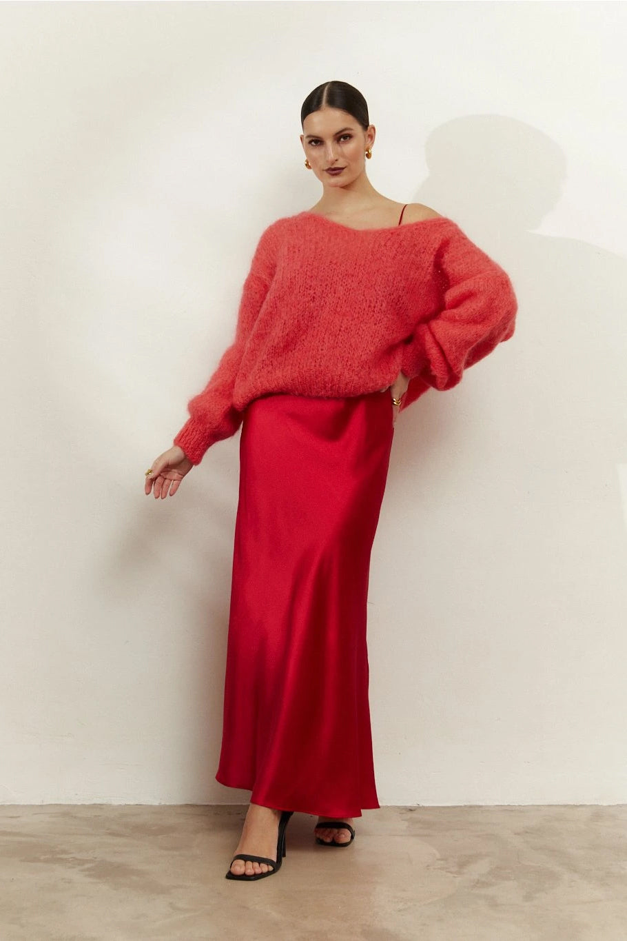 Milana LS Mohair Knit Coral Red