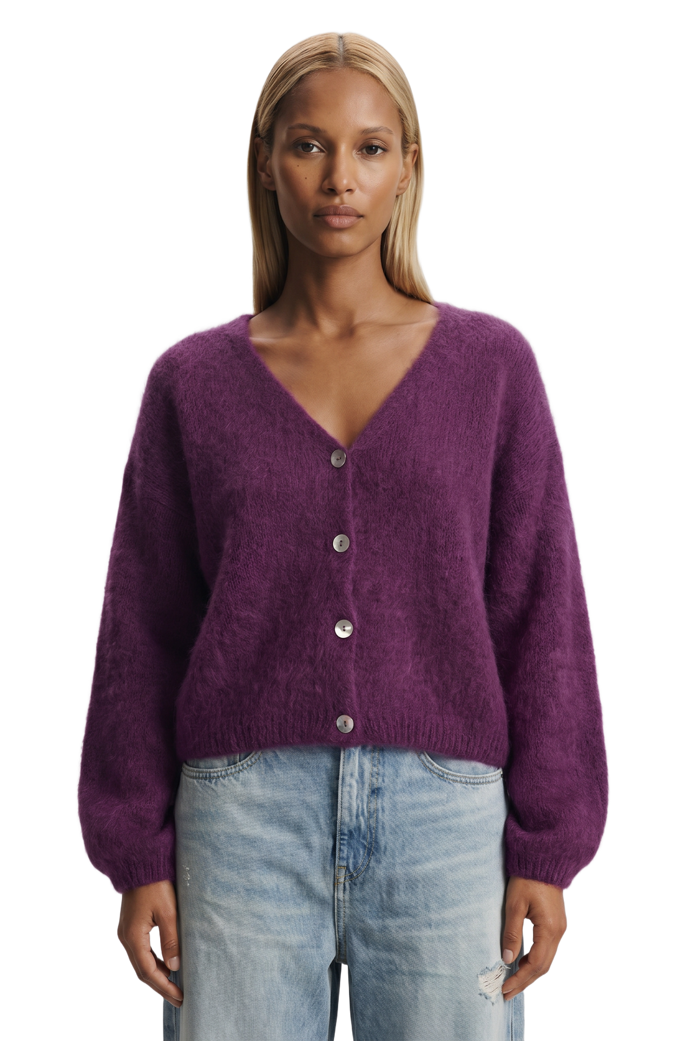 Cornelia Cropped Cardigan Aubergine