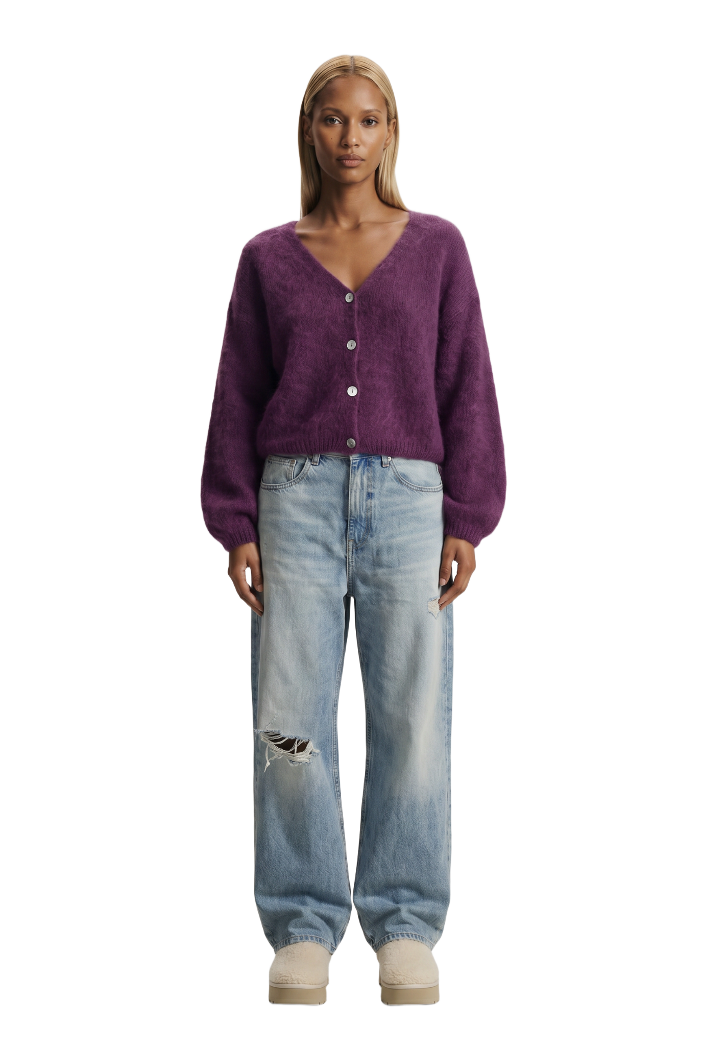 Cornelia Cropped Cardigan Aubergine