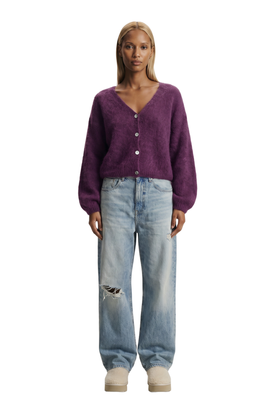 Cornelia Cropped Cardigan Aubergine