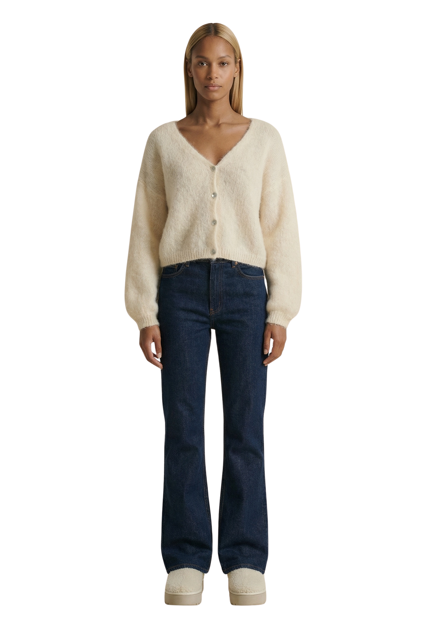   jeans　カーディガン　 スポンディッシュVネックニットカーディガン≪洗濯機で洗える