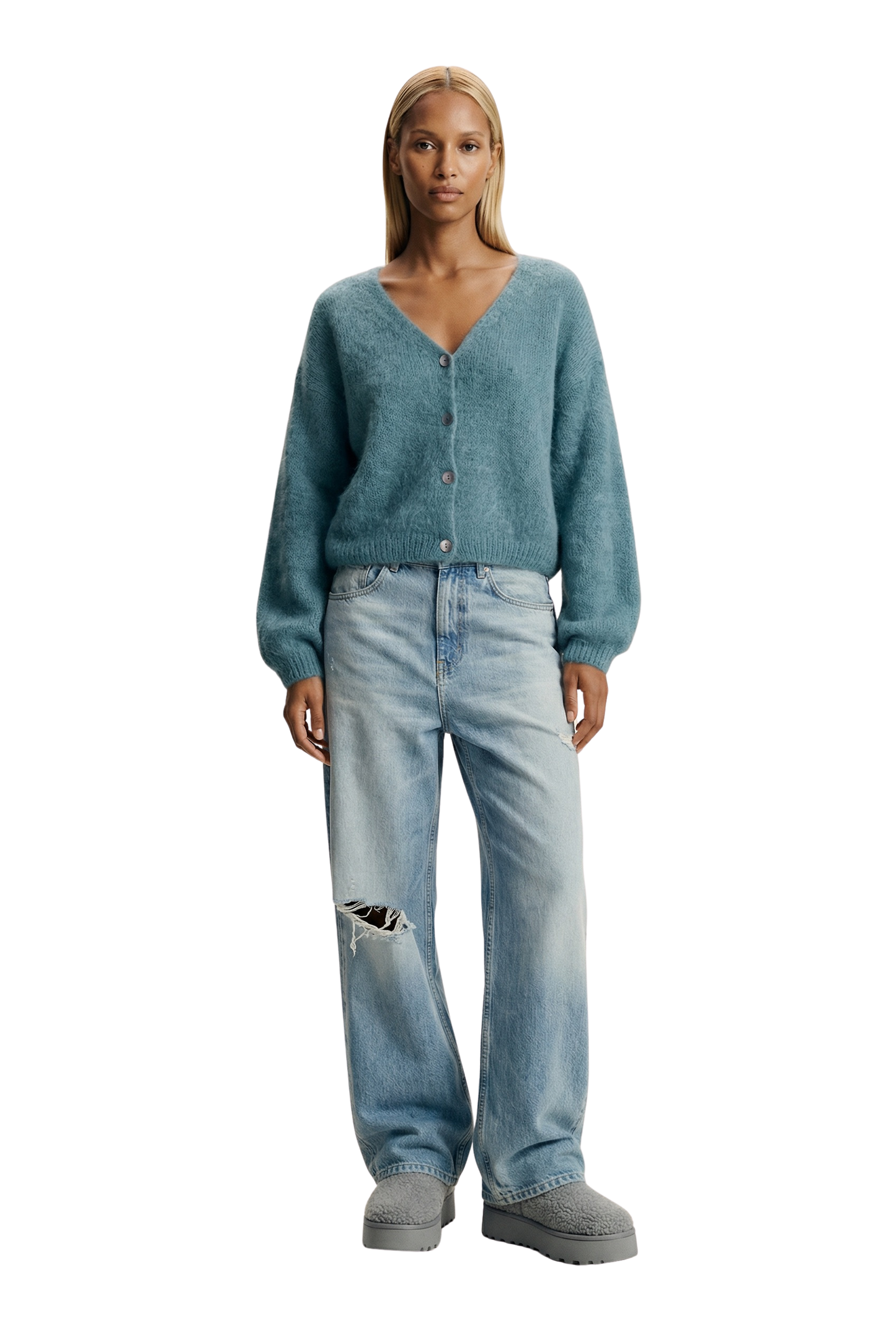 Cornelia Cropped Cardigan Teal Blue