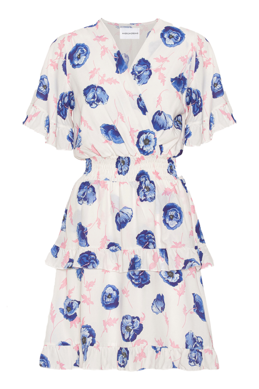 Ella Short Dress White W/Blue Flower