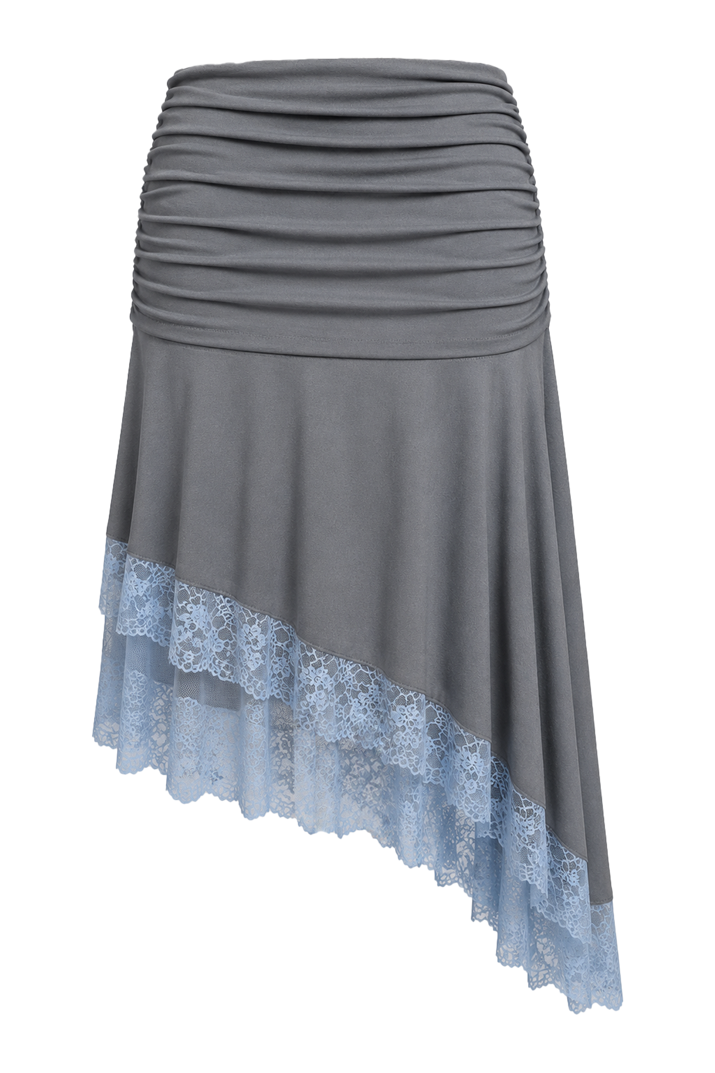 Estelle Asymmetrical Lace Trim Skirt Dark Grey / Blue Lace