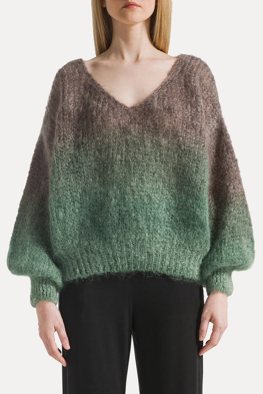 Milana LS Mohair Knit Ombre Dark Taupe/Green