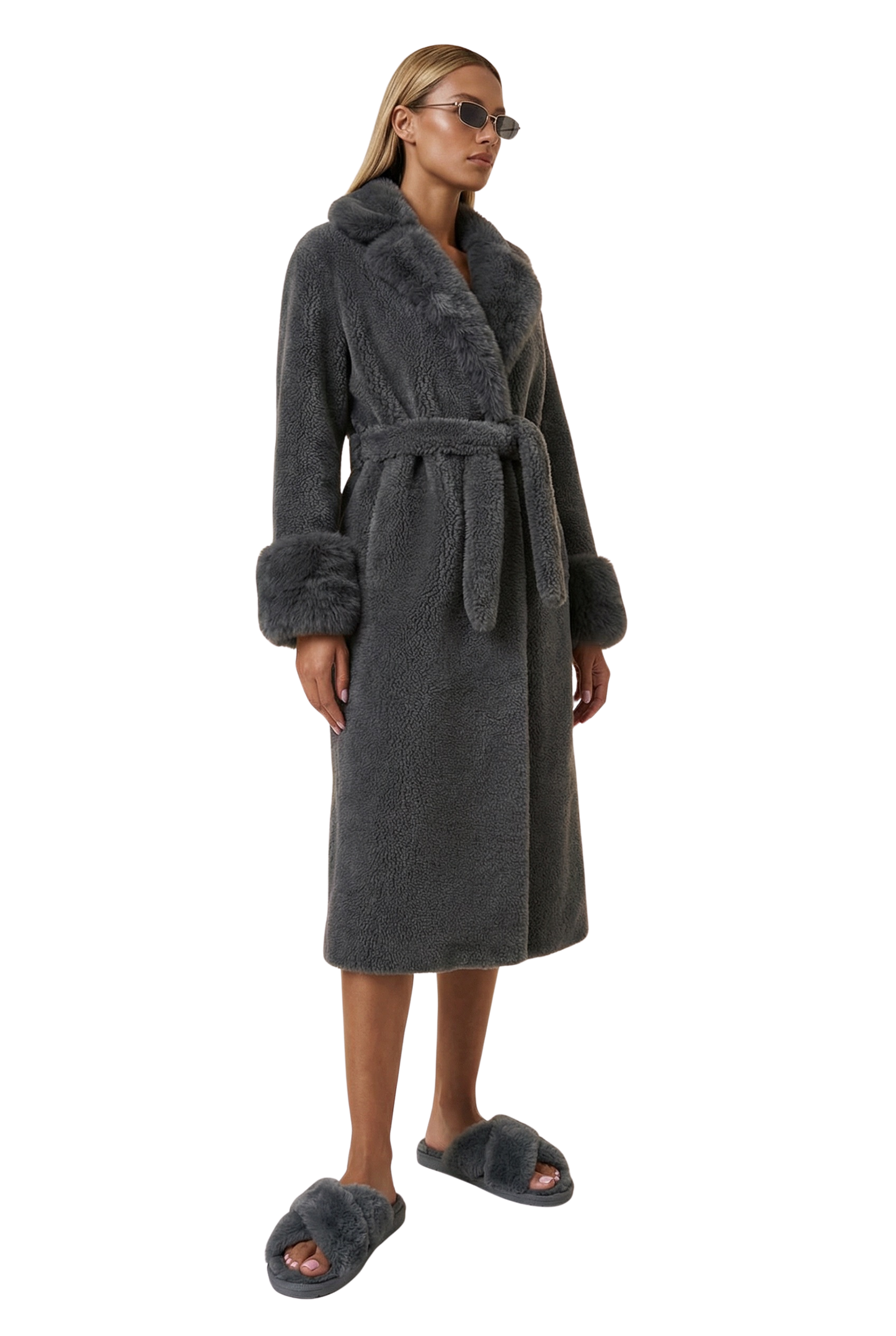 Farah Belted Teddy Coat Grey