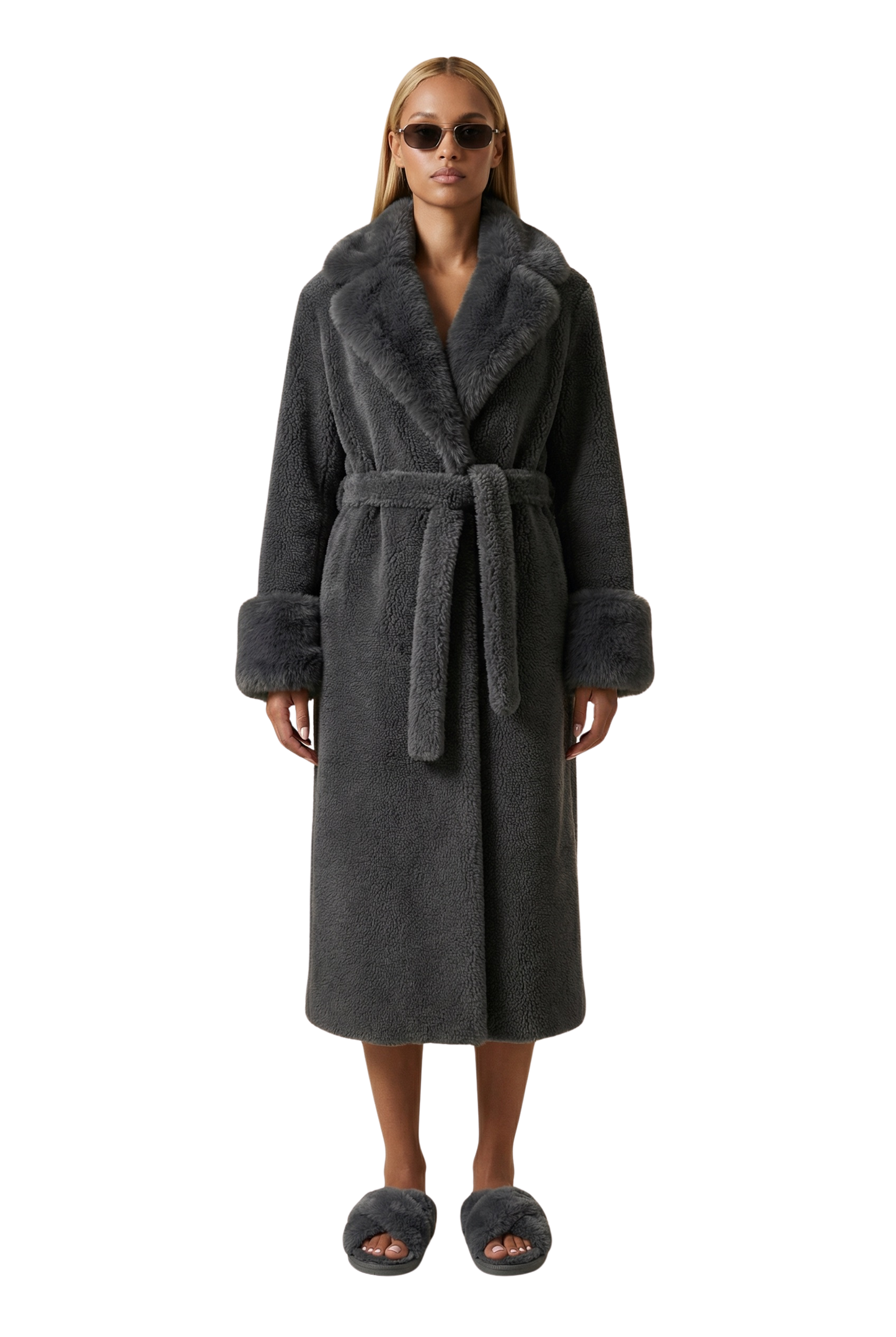 Farah Belted Teddy Coat Grey