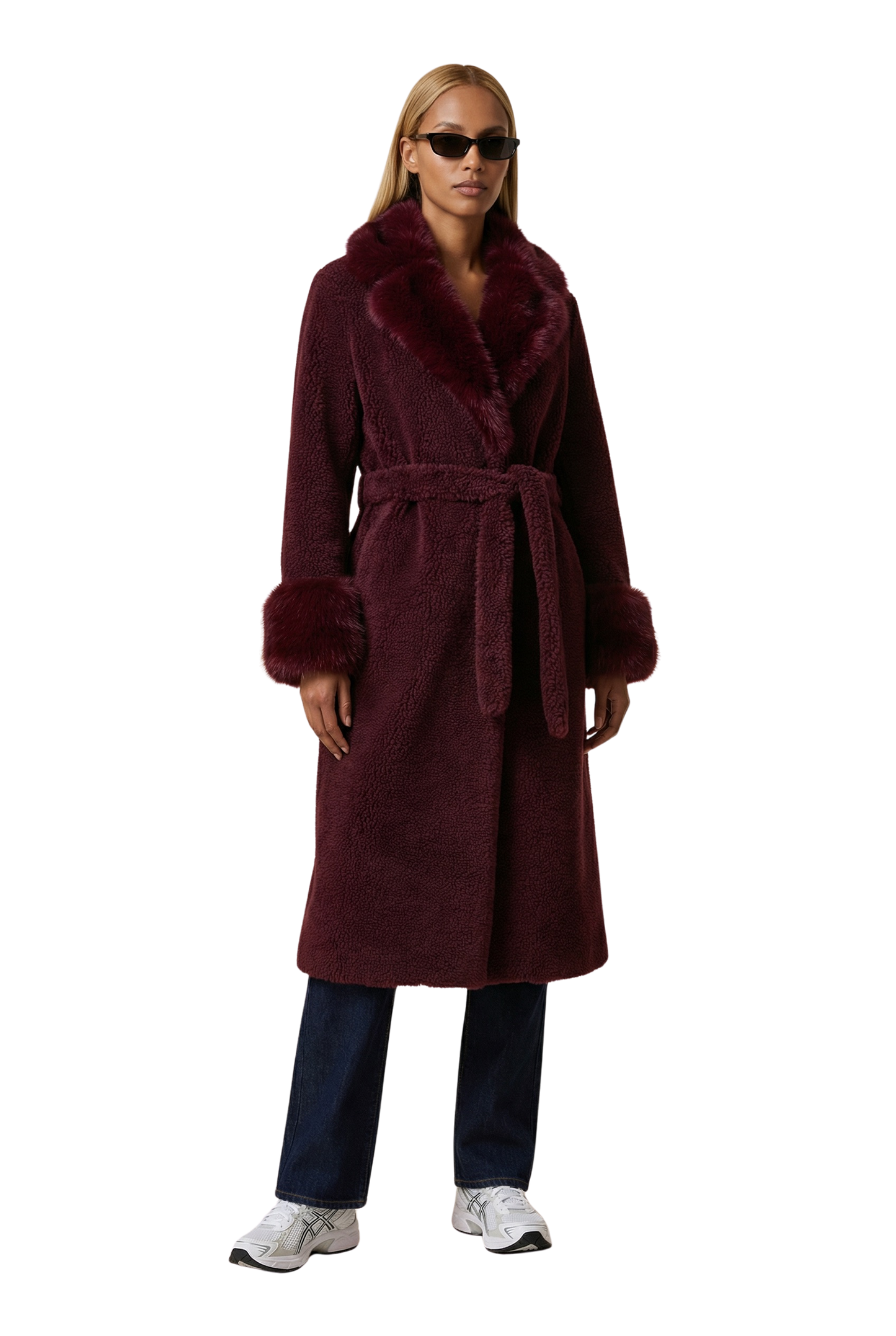 Farah Belted Teddy Coat Bordeaux