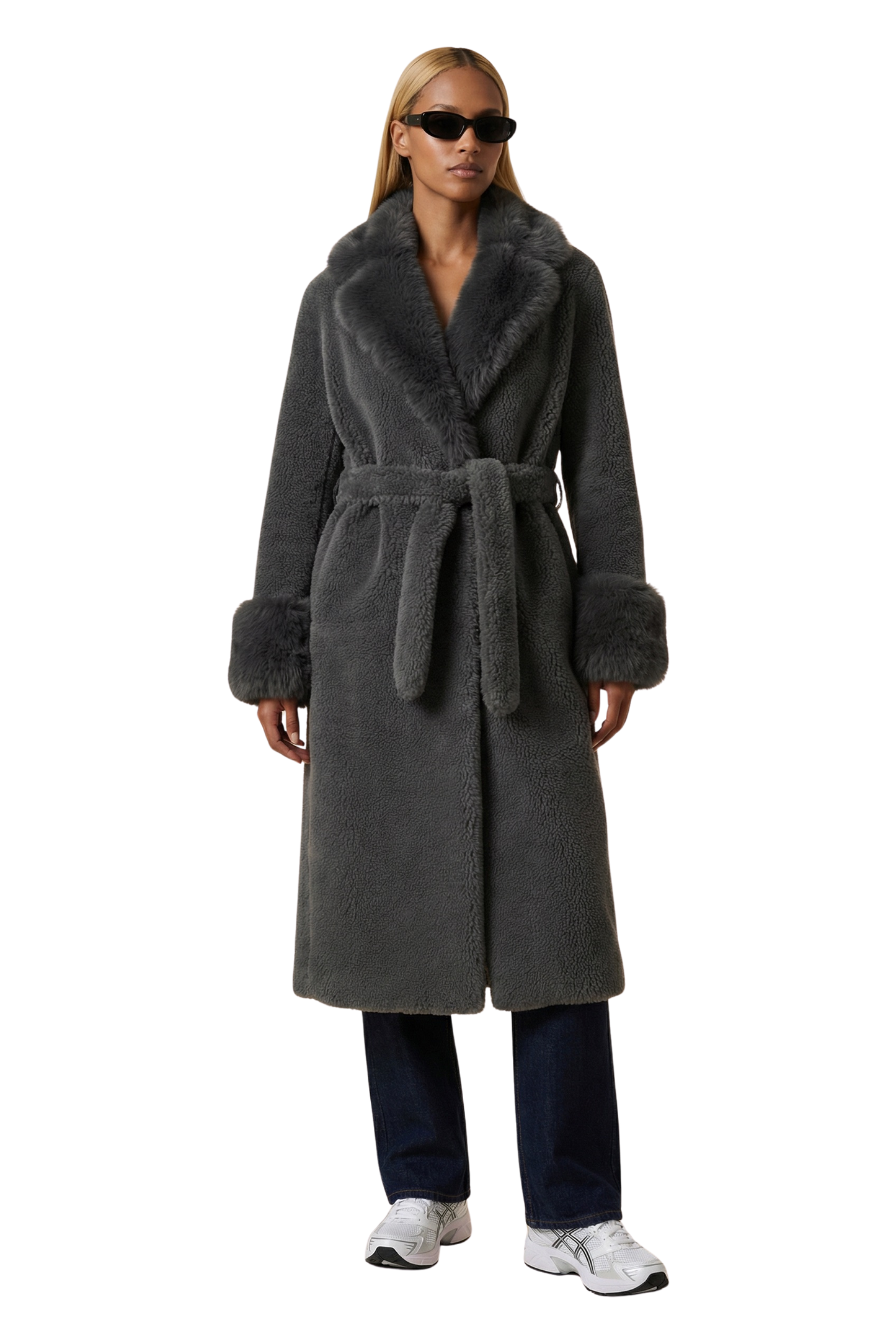 Farah Belted Teddy Coat Grey