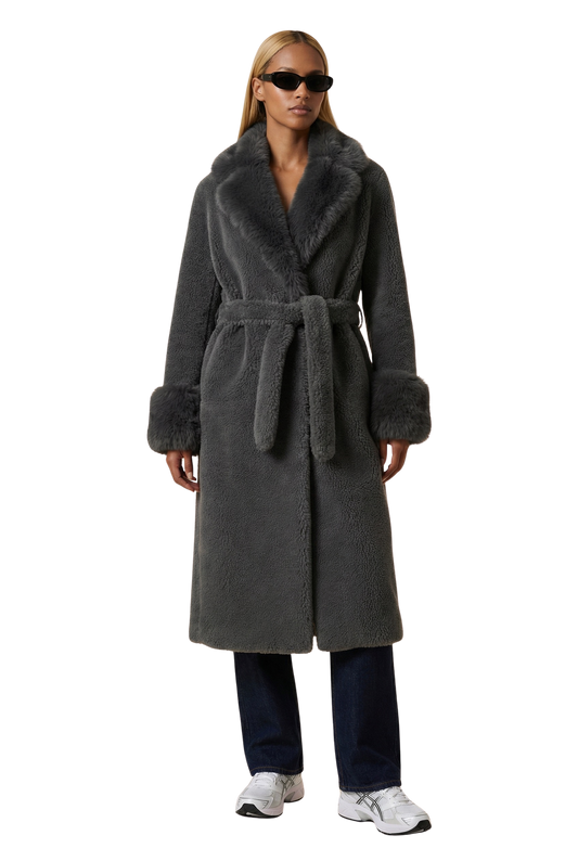 Farah Belted Teddy Coat Grey