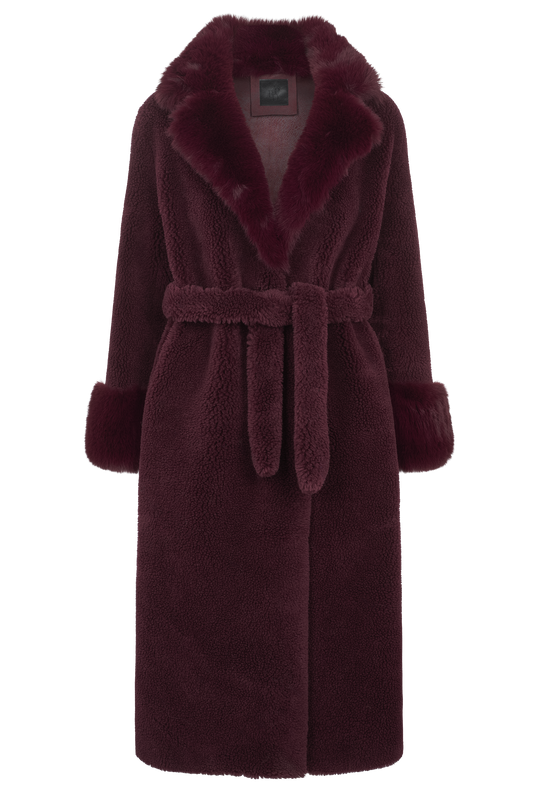 Farah Belted Teddy Coat Bordeaux