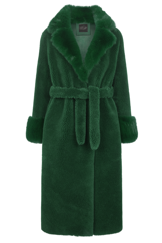 Farah Belted Teddy Coat Green