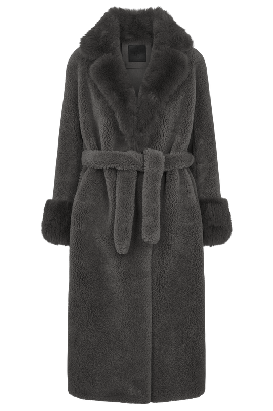 Farah Belted Teddy Coat Grey