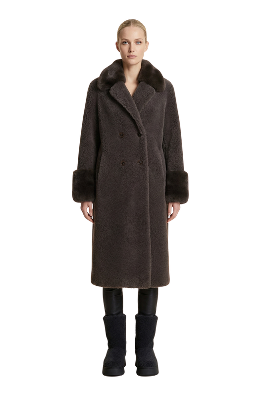 Fiona Long Wool Coat Chocolate Brown