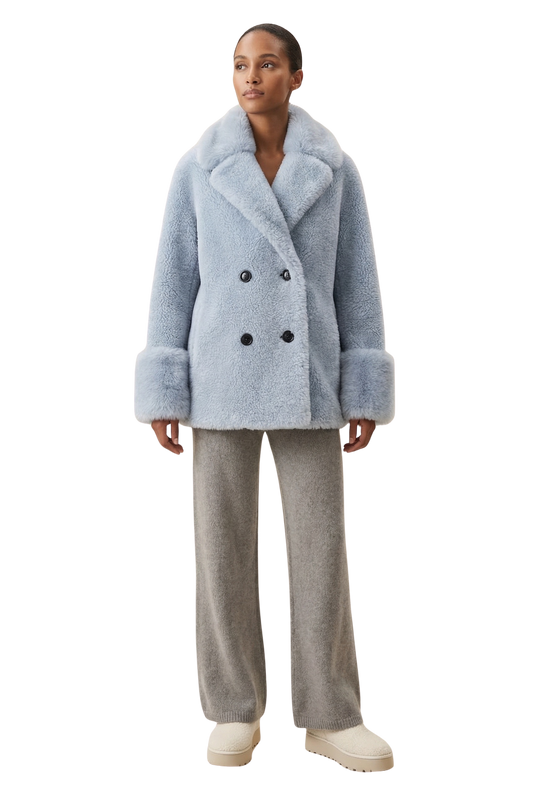 Fiona Short Wool Coat Light Blue