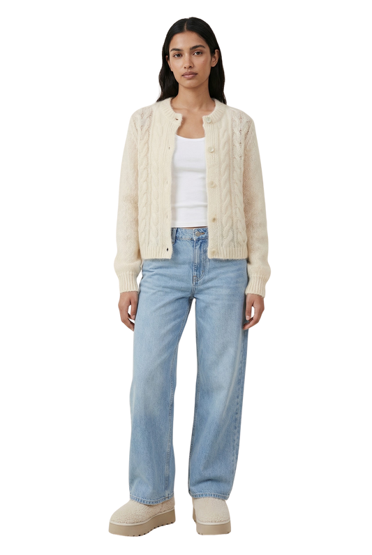 Frankie Cable Knit Cardigan Beige