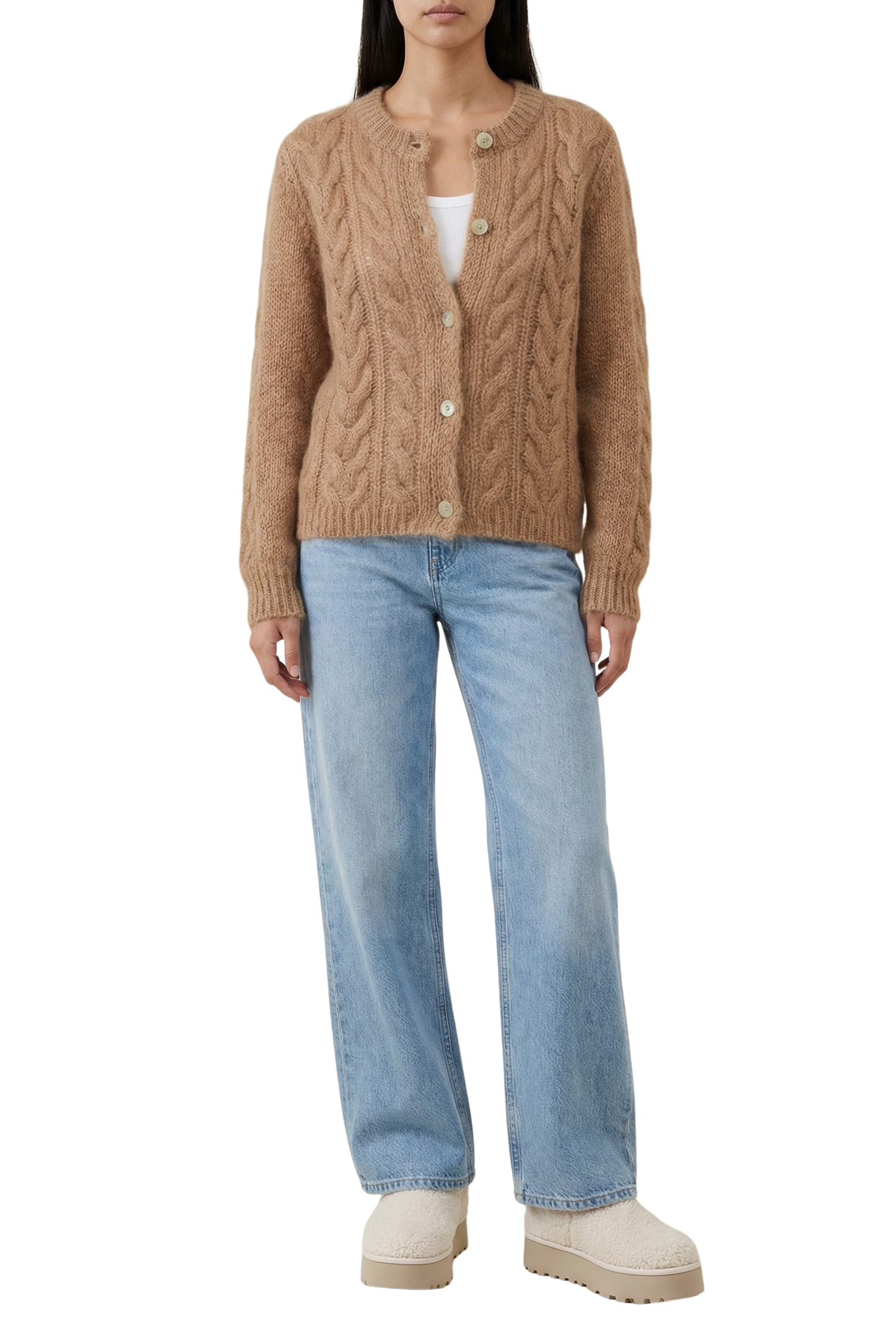 Frankie Cable Knit Cardigan Medium Brown