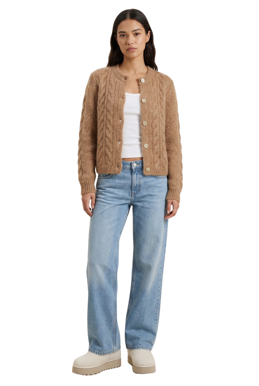 Frankie Cable Knit Cardigan Medium Brown