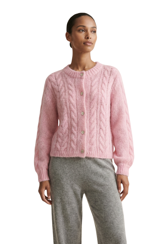 Frankie Cable Knit Cardigan Soft Berry