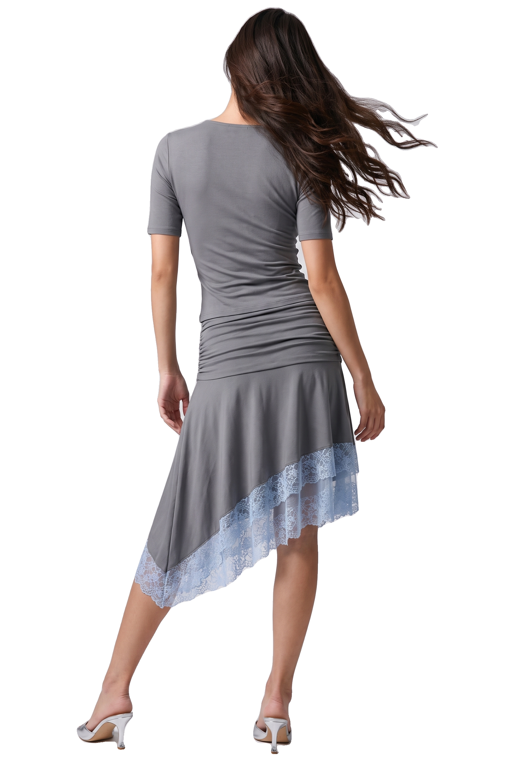 Estelle Asymmetrical Lace Trim Skirt Dark Grey / Blue Lace image