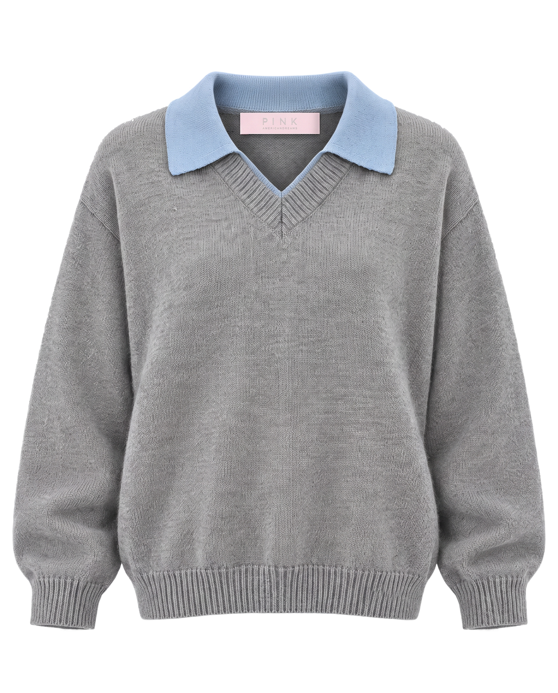 Hailey Contrast Collar Knit Grey/Light Blue - flat lay