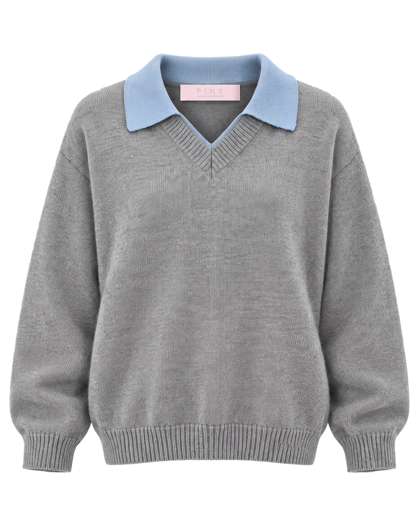 Hailey Contrast Collar Knit Grey/Light Blue - flat lay