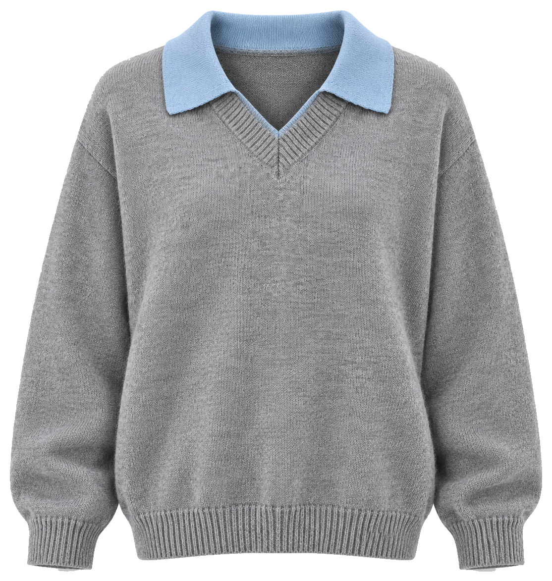 Hailey Contrast Collar Knit Grey/Light Blue - front