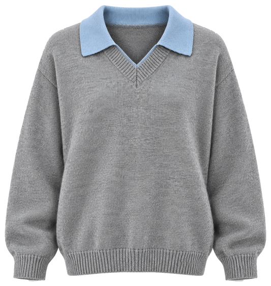 Hailey Contrast Collar Knit Grey/Light Blue - front