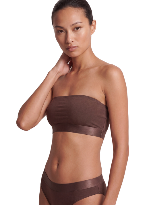ICONIC Bandeau Bralette Dark Brown - worn strapless