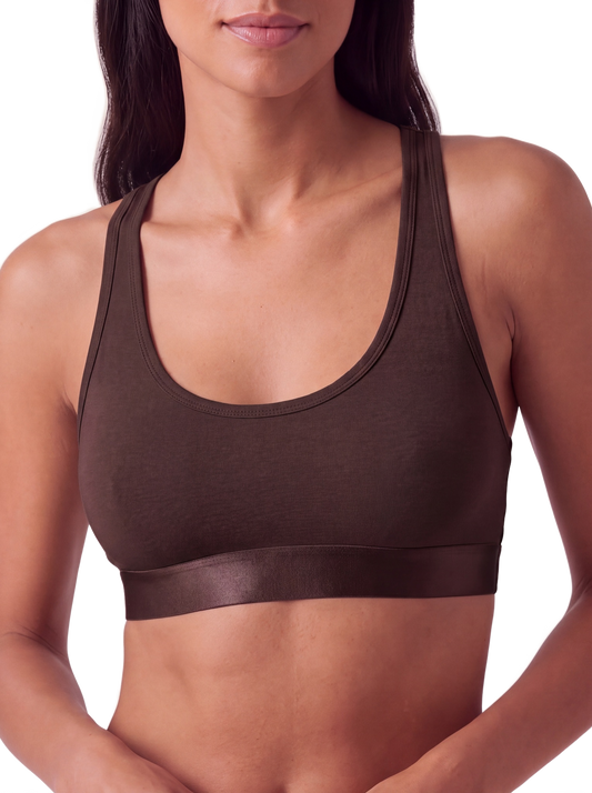 Iconic Racerback Bralette Dark Brown model image close-up