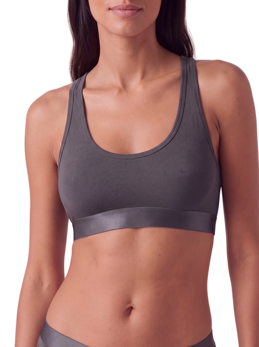 Iconic Racerback Bralette Anthracite Grey model image close-up