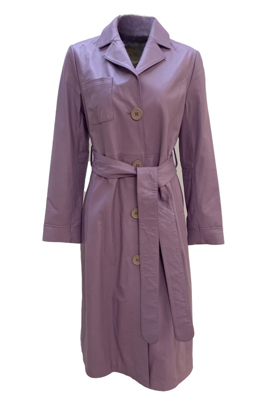 Mira Leather Coat Long Lilac - Sample