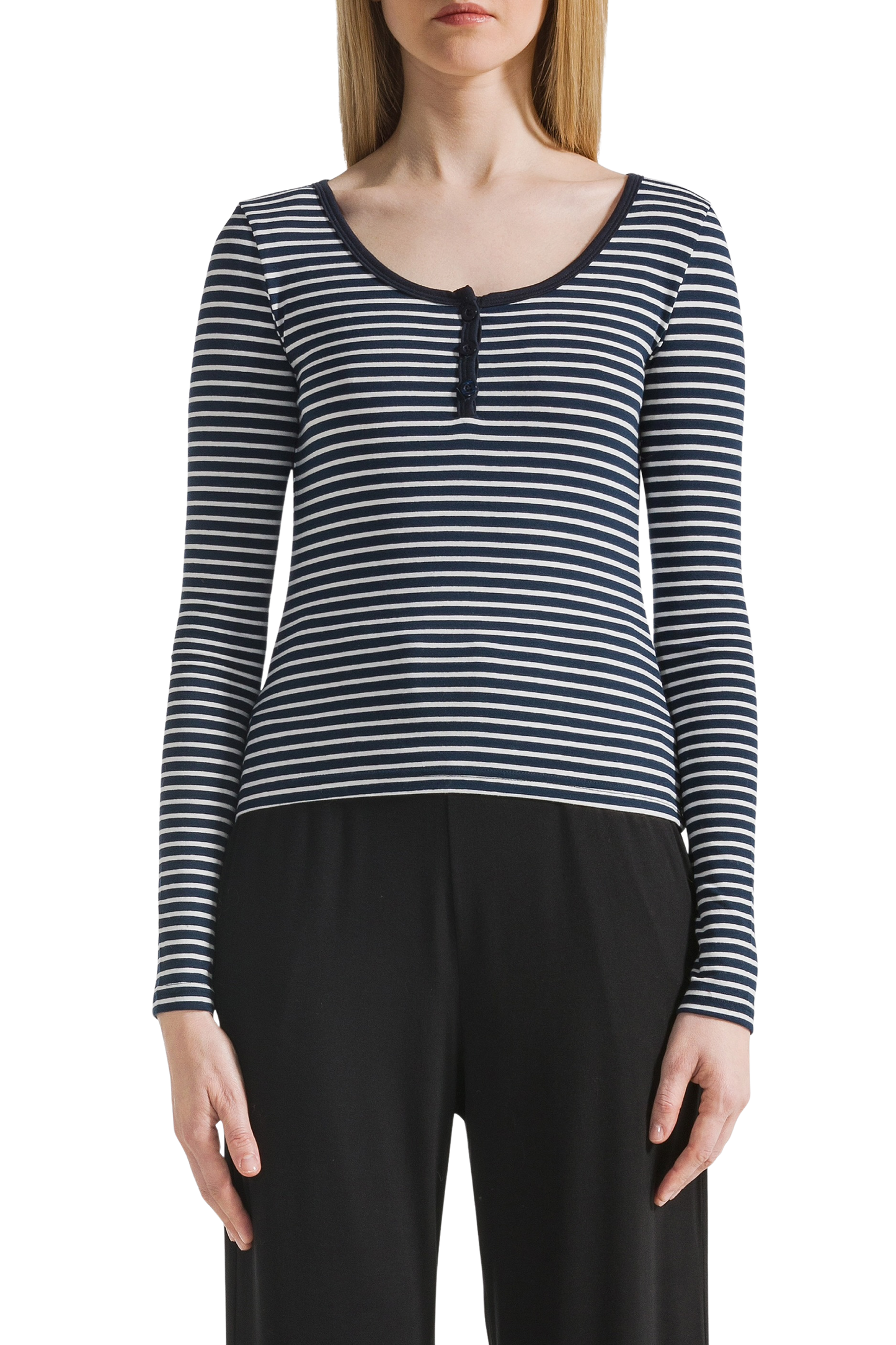 Caroline Striped LS Blouse Black / White