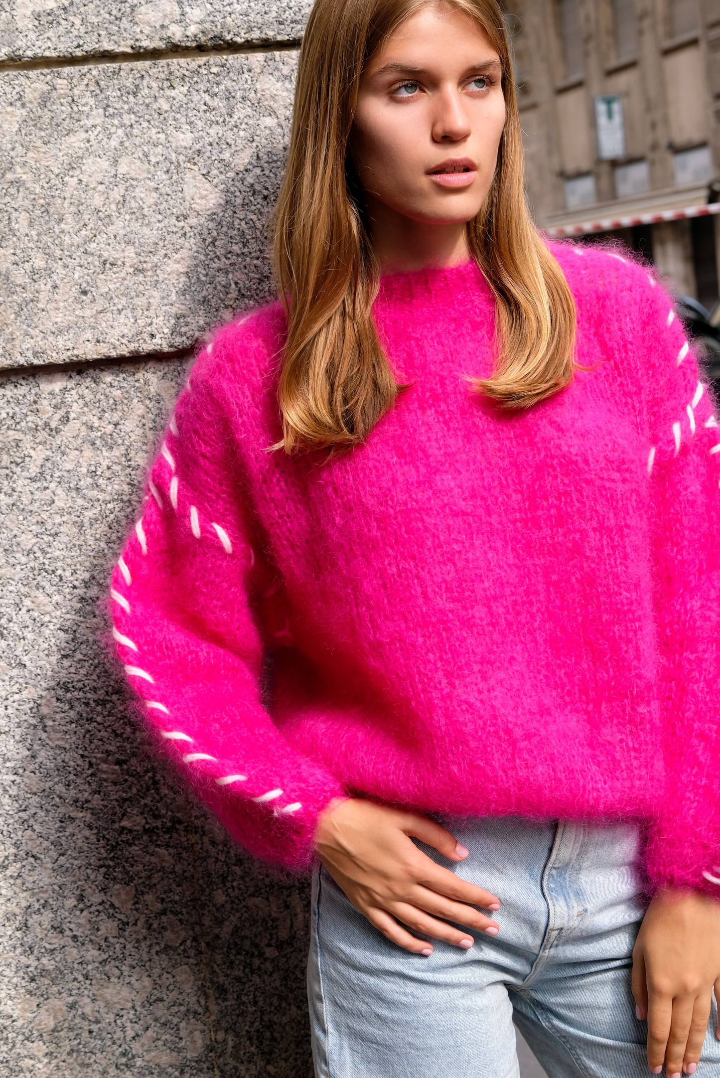 Catia Mohair Stitch Pullover Neon Pink