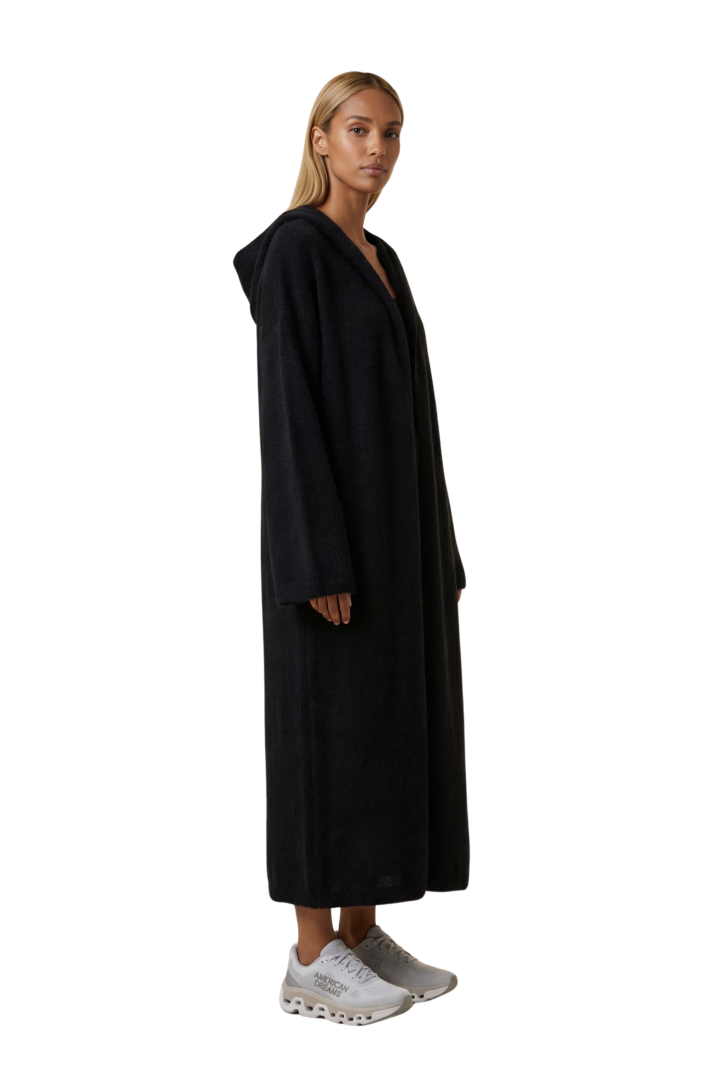 June Long Alpaca Cardigan With Hood Black