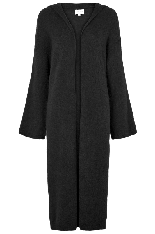 June Long Alpaca Cardigan With Hood Black