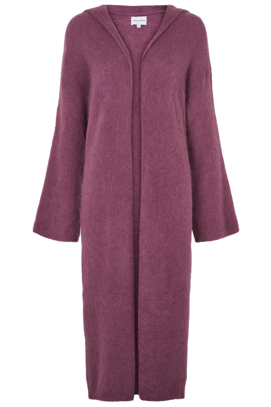 June Long Alpaca Cardigan With Hood Bordeaux