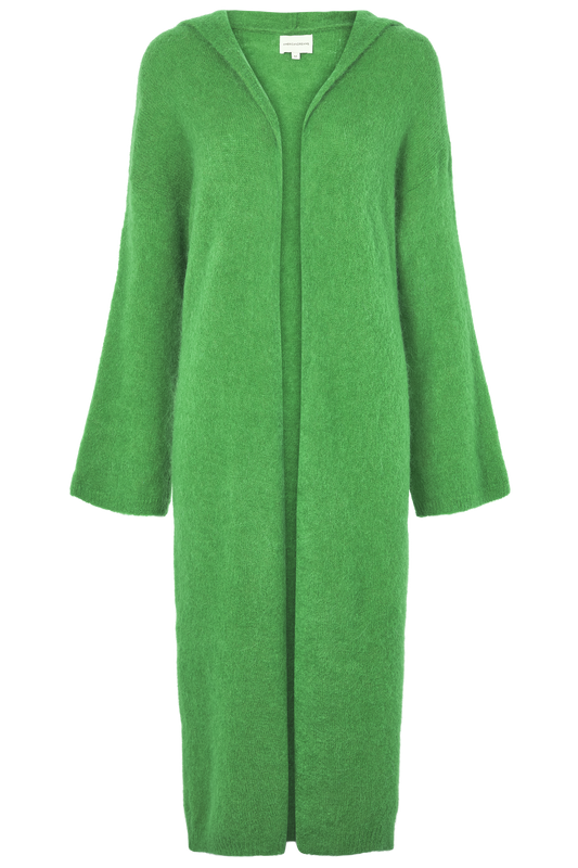 June Long Alpaca Cardigan With Hood Bright Green