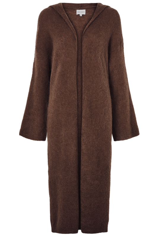 June Long Alpaca Cardigan With Hood Cocoa Brown