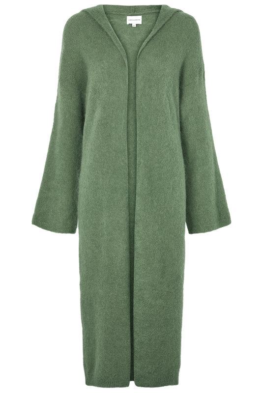 June Long Alpaca Cardigan With Hood Dusty Green