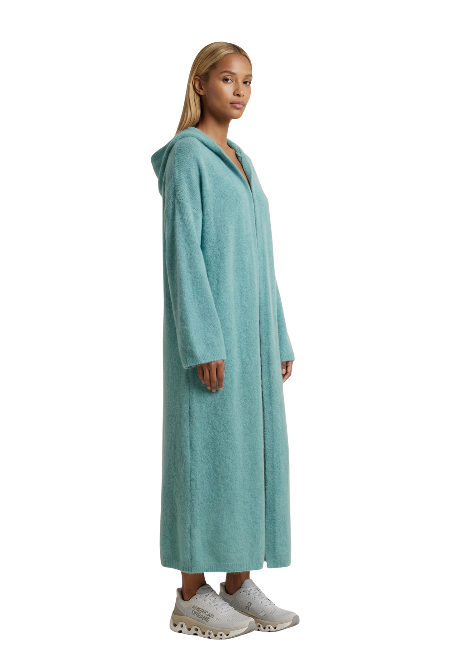June Long Alpaca Cardigan With Hood Seafoam Green