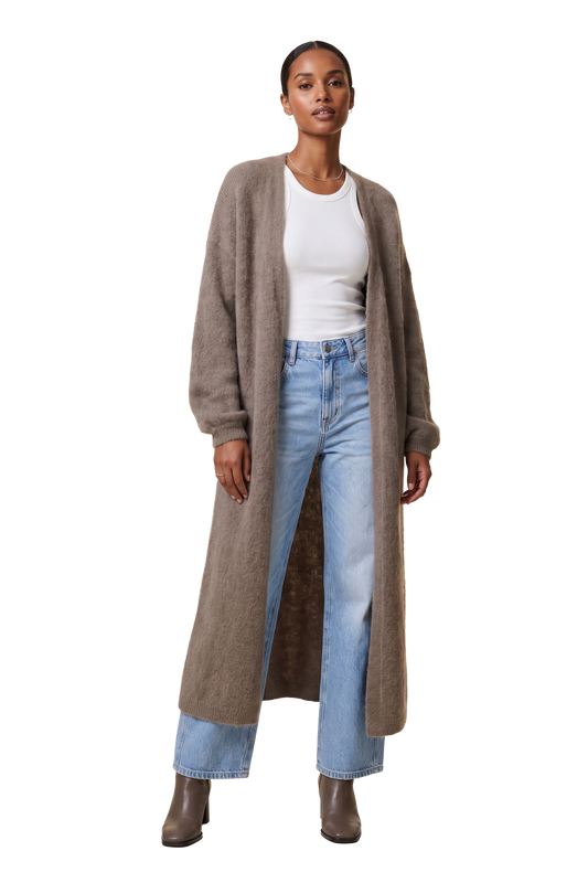 June Long Alpaca Cardigan Light Taupe