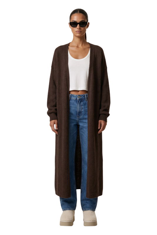 June Long Alpaca Cardigan Cocoa