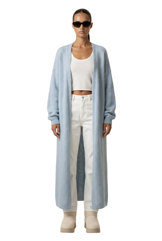 June Long Alpaca Cardigan Light Blue