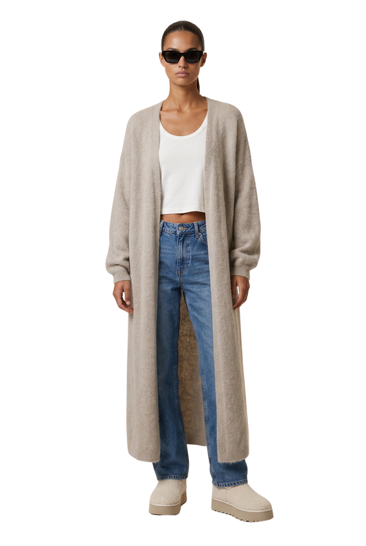 June Long Alpaca Cardigan Light Taupe
