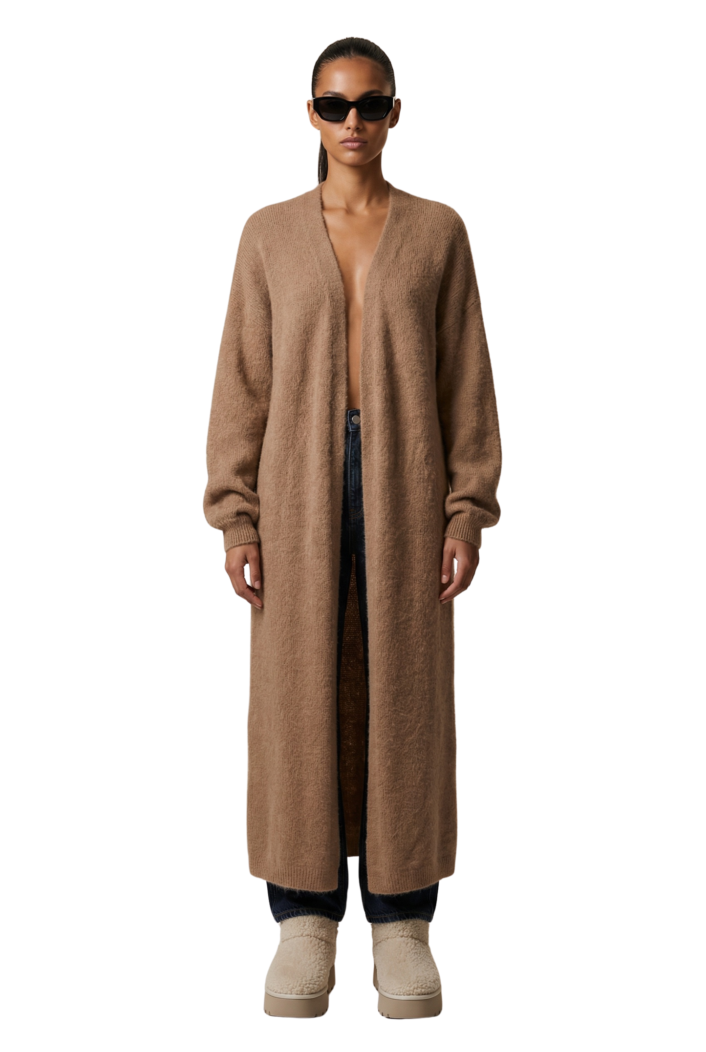 June Long Alpaca Cardigan Medium Brown