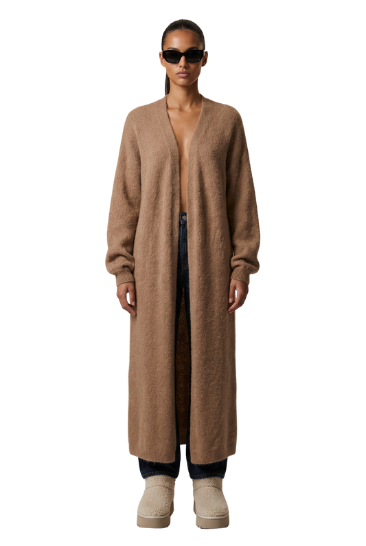 June Long Alpaca Cardigan Medium Brown