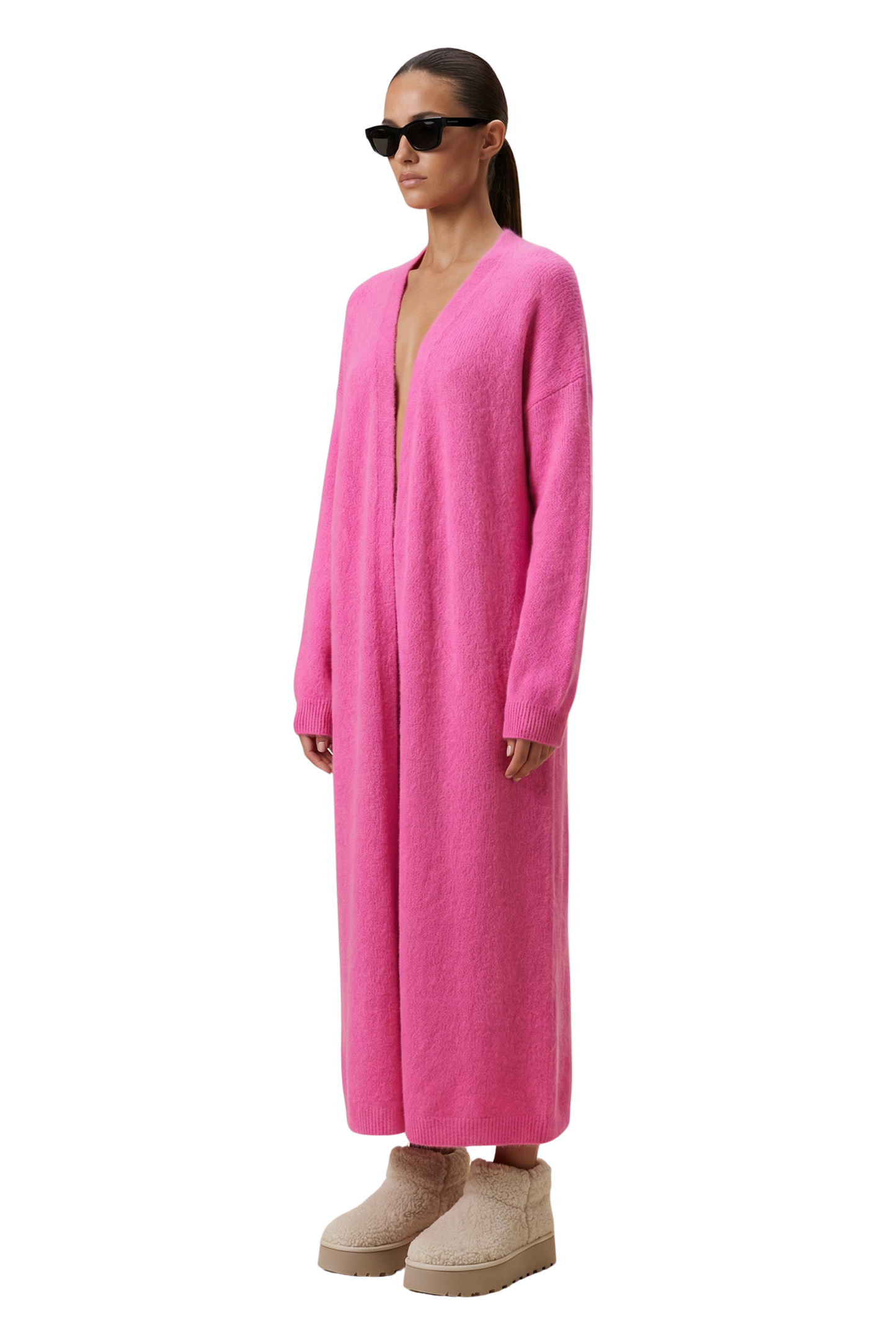 June Long Alpaca Cardigan Neon Pink