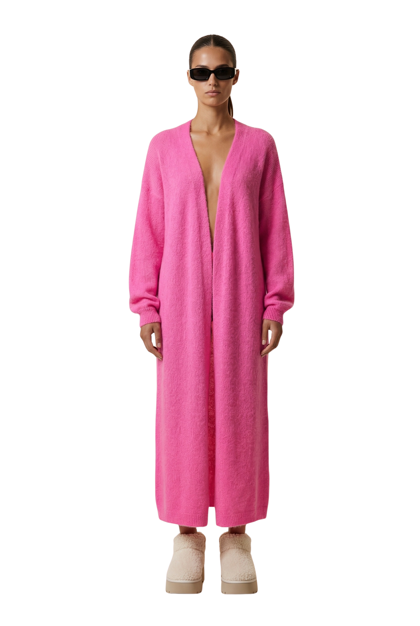 June Long Alpaca Cardigan Neon Pink